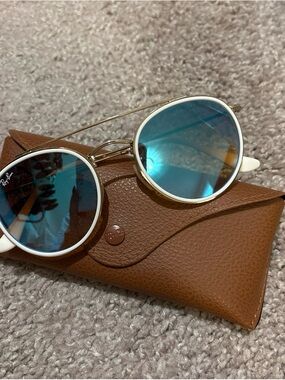 Ray-Ban White Frame Sunglasses with Blue Mirrored Lenses